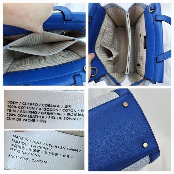 🔥Kate Spade Saturday Blue "The Large A" Leather/Canvas Satchel/Crossbody Purse - Picture 11 of 15